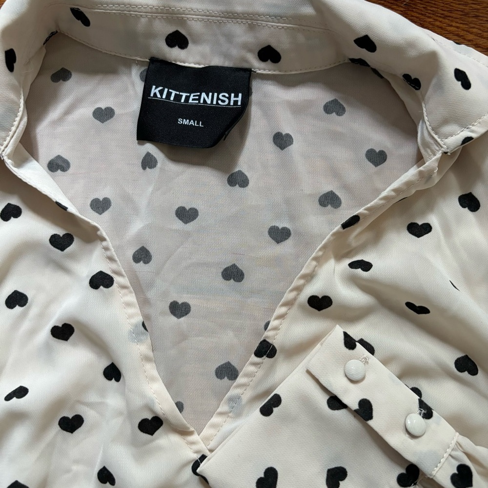 Kittenish Bodysuit Women’s Sz Small Collared V-neck Femme Office - Picture 2 of 4